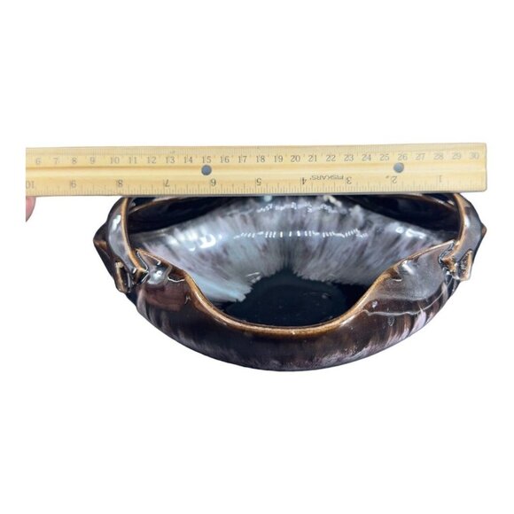 1960s Ceramic Porcelain Dish Bowl W Handles Dark Brown White Drip Glaze Vintage - Picture 5 of 16